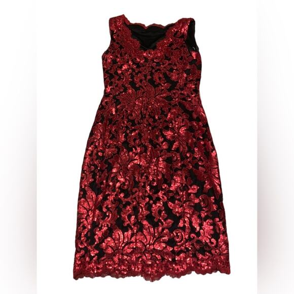 Tadashi Shoji Dress Sleeveless Sequined Black Red Size 4 - Picture 2 of 6